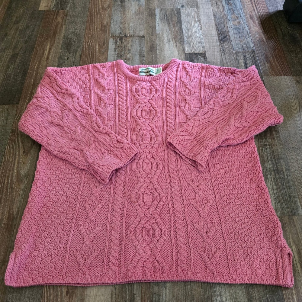 Aran Crafts Sweater Womens XL Pink 100% Merino Wool Cable Knit Made in Ireland